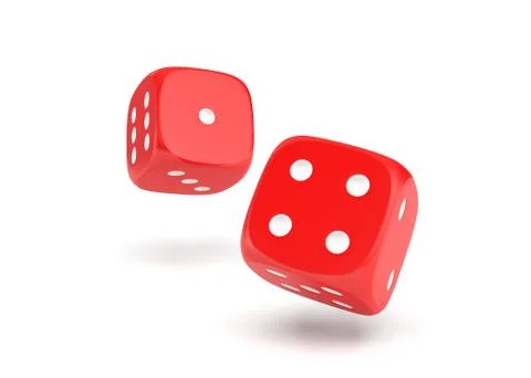 3d rendering of two red dice hanging on a white background Stock Illustration
