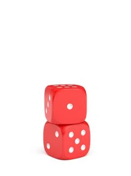 3d rendering of two red dice with white pips standing vertically on a white Stock Illustration