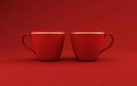 3D rendering of two red mugs isolated on a bright red background Illustrazione stock