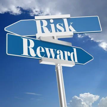 3D rendering of two risk and reward signs with blue sky in the background Stock Illustration