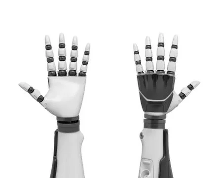 3d rendering of two robotic arms with all fingers sticking out shown from the Stock Illustration
