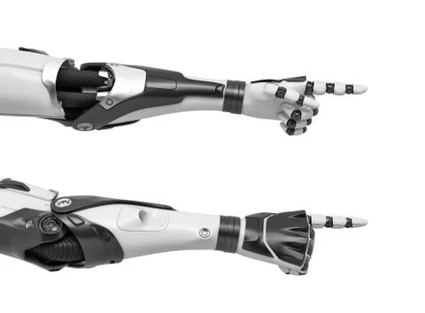 3d rendering of two robots hands with pointing fingers as shown from the palm Stock Illustration