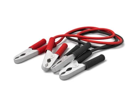 3d rendering of two sets of red and black car battery clamps connected to a イラスト素材