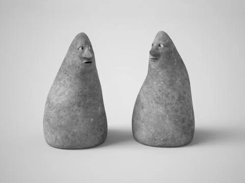3D rendering of two stone figures with faces. Stock Illustration
