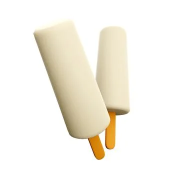 3d rendering two vanilla popsicles icon. 3d render two white ice creams with a Illustrazione stock