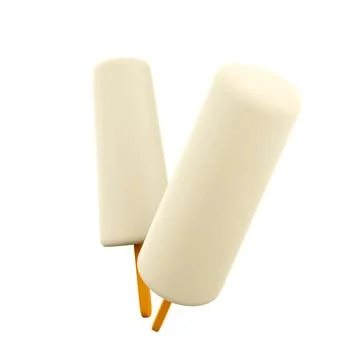 3d rendering two vanilla popsicles icon. 3d render two white ice creams with a Stock Illustration