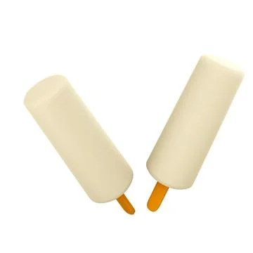 3d rendering two vanilla popsicles icon. 3d render two white ice creams with a Stock Illustration