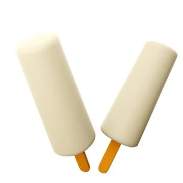 3d rendering two vanilla popsicles icon. 3d render two white ice creams with a Stock-Illustration