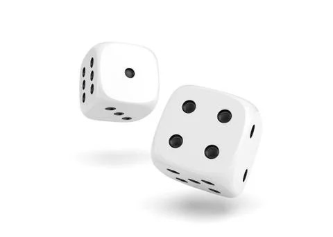 3d rendering of two white dice hanging on a white background 스톡 일러스트