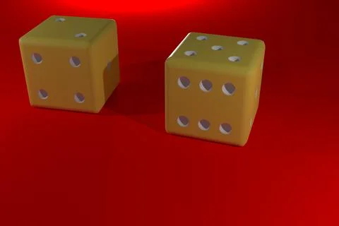 3d rendering two yellow dice on red background Illustrazione stock