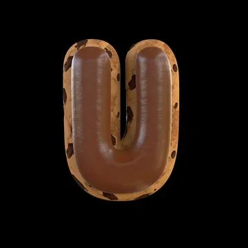 3d rendering of the U letter recreating a cookie with chocolate on top Ilustração Stock