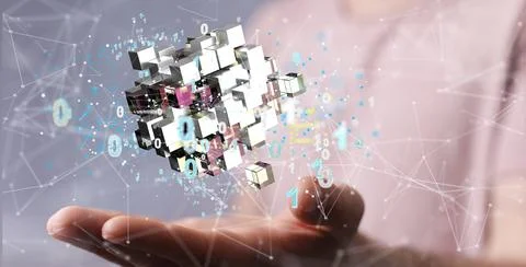 A 3D rendering Ui of Cloud Computing Technology Internet Storage Network Conc Stock Photos