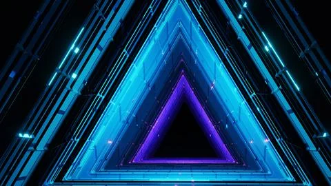 3D rendering, ultraviolet triangular portal, glowing lines, tunnels, Stock Photos