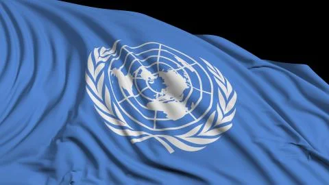 3d rendering of a UN flag. The flag develops smoothly in the wind 库存照片