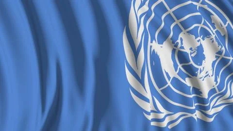 3d rendering of a UN flag. The flag develops smoothly in the wind 库存照片