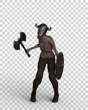 3D rendering of an undead viking warrior with horned helmet holding a shield  Stock Illustration