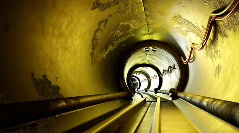 3D rendering Underground tunnel illuminated at the end. Stock Illustration