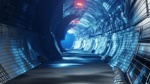3D rendering Underground tunnel illuminated at the end. Stock Illustration