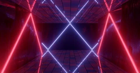 3d rendering. Underground tunnel or corridor lit with bright neon lamps. Futu Stock Illustration