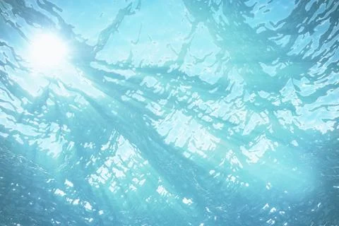 3d rendering underwater sea, ocean surface with light rays, high resolution Stock Illustration