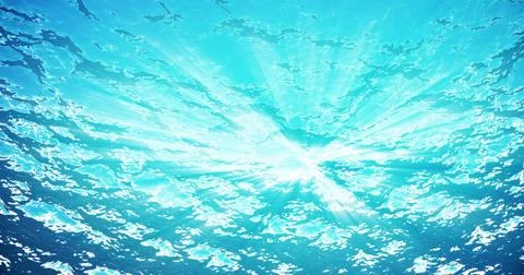 3d rendering underwater sea, ocean surface with light rays, high resolution Stock Illustration