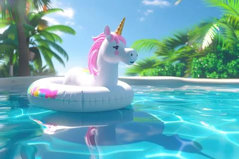 3D rendering of a unicorn floatie in a pool Stock Illustration