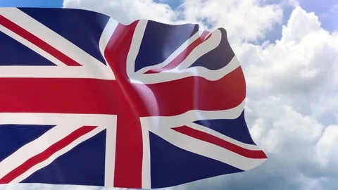 3D rendering of United Kingdom flag waving on blue sky background Stock Footage 81503171