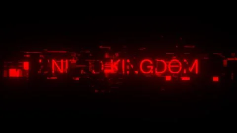 3D rendering United Kingdom text with screen effects of technological glitche Stock Illustration