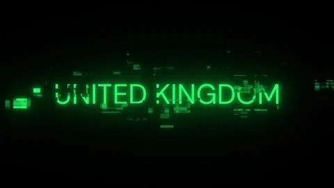 3D rendering United Kingdom text with screen effects of technological glitche Stock Illustration