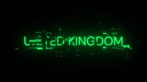 3D rendering United Kingdom text with screen effects of technological glitche Stock Illustration