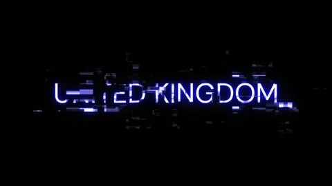 3D rendering United Kingdom text with screen effects of technological glitche Stock Illustration