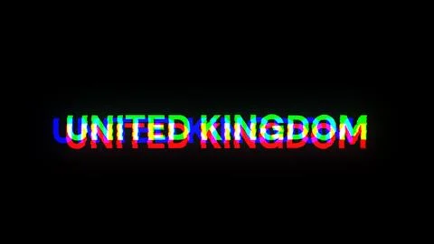 3D rendering United Kingdom text with screen effects of technological glitche Illustrazione stock
