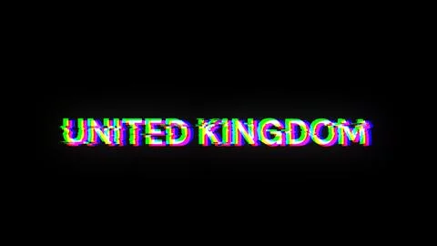 3D rendering United Kingdom text with screen effects of technological glitche Illustrazione stock