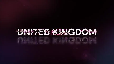 3D rendering United Kingdom text with screen effects of technological glitche Illustrazione stock