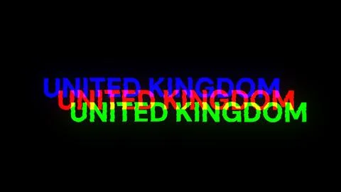 3D rendering United Kingdom text with screen effects of technological glitche Stock Illustration