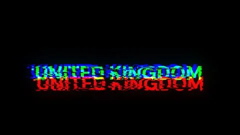 3D rendering United Kingdom text with screen effects of technological glitche Stock Illustration