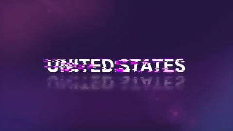 3D rendering United states text with screen effects of technological glitches Illustrazione stock