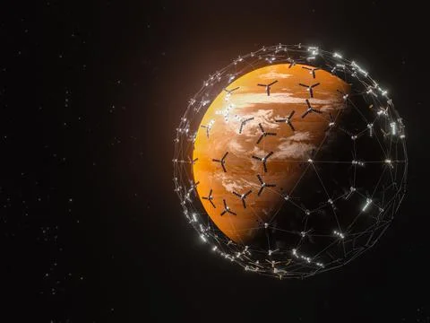 A 3D rendering of Unknown Planet - a low latency, broadband internet system t Stock Illustration