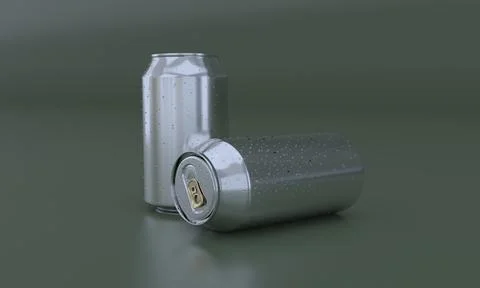 3D rendering of unlabeled drink cans isolated on a green background Stock Illustration