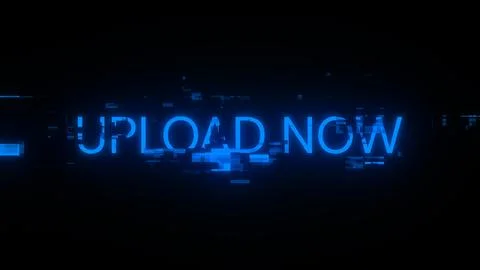 3D rendering upload now text with screen effects of technological glitches Stock Illustration