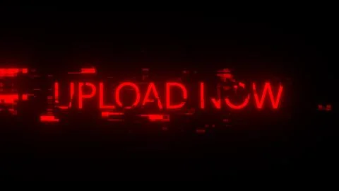 3D rendering upload now text with screen effects of technological glitches 스톡 일러스트