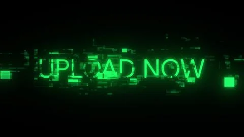 3D rendering upload now text with screen effects of technological glitches Stock-Illustration