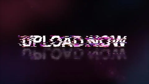 3D rendering upload now text with screen effects of technological glitches Illustrazione stock