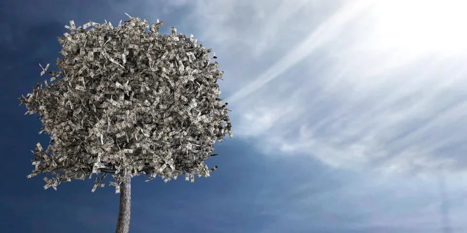 3d rendering of us dollars growing on a tree Stock Illustration