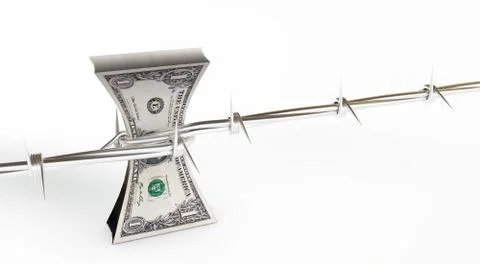 3d rendering of us dollars protected with barb wire Stock Illustration