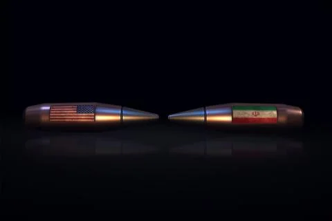 3d rendering USA and IRAN military rivalry Illustrazione stock