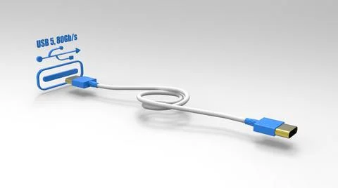 3d rendering of USB cable ICON isolated with clear background Stock Illustration