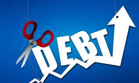 3d rendering of using scissors to cut away debt Stock Illustration