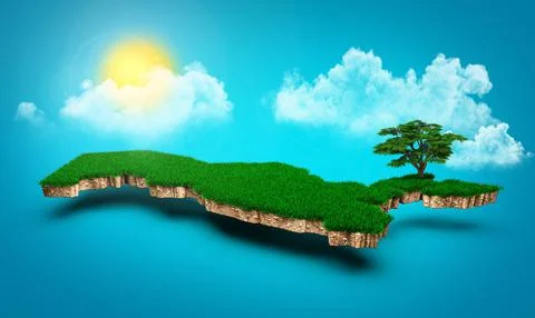 3D rendering of the Uzbekistan map cross-section on a blue background with cloud イラスト素材