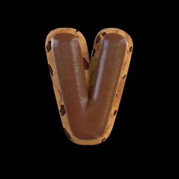 3d rendering of the V letter recreating a cookie with chocolate on top Stock Illustration